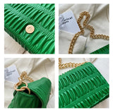 Women Smocked Bag Lady Small Shoulder Flap Bags PU Leather