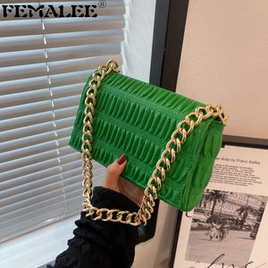 Women Smocked Bag Lady Small Shoulder Flap Bags PU Leather