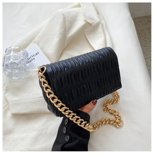 Women Smocked Bag Lady Small Shoulder Flap Bags PU Leather