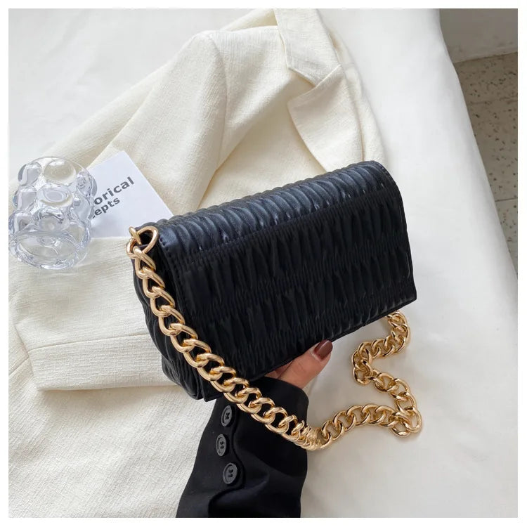 Women Smocked Bag Lady Small Shoulder Flap Bags PU Leather