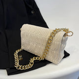 Women Smocked Bag Lady Small Shoulder Flap Bags PU Leather