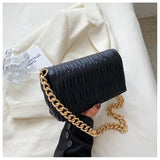 Women Smocked Bag Lady Small Shoulder Flap Bags PU Leather