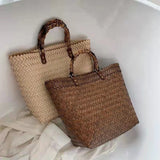 Women Straw Tote Bag Beach Shoulder Handbag Hollow Out Storage