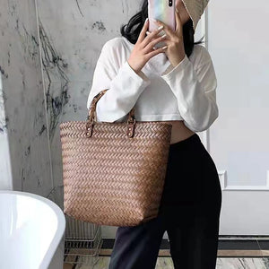 Women Straw Tote Bag Beach Shoulder Handbag Hollow Out Storage