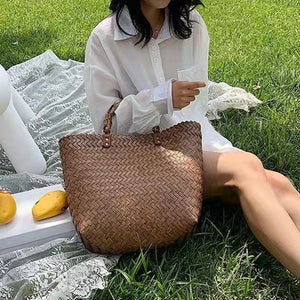Women Straw Tote Bag Beach Shoulder Handbag Hollow Out Storage