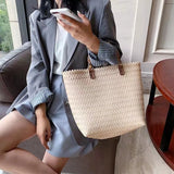 Women Straw Tote Bag Beach Shoulder Handbag Hollow Out Storage