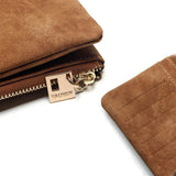 Women Wallets Nubuck Leather Zipper Long Purse Vintage Frosted