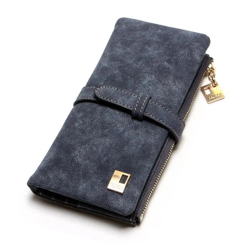 Women Wallets Nubuck Leather Zipper Long Purse Vintage Frosted