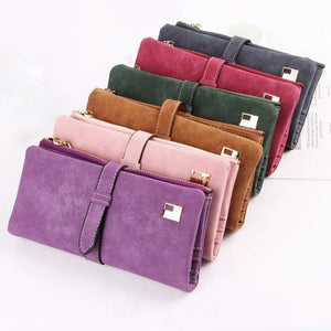 Nubuck Leather Zip Wallet Fold Clutch