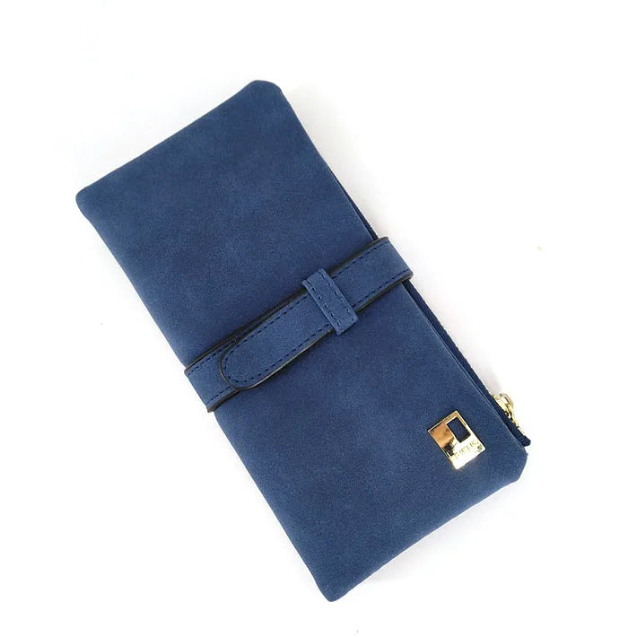 Nubuck Leather Zip Wallet Fold Clutch