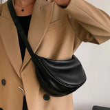 Women's Soft Leather Shoulder Messenger Hobo Bag Wild Feamel Half Moon Purse