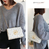 Women's Ins Tweed Chain Messenger Bag Flap Shoulder Tote Handbag
