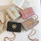 Women's Ins Tweed Chain Messenger Bag Flap Shoulder Tote Handbag