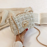 Women's Ins Tweed Chain Messenger Bag Flap Shoulder Tote Handbag