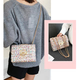 Women's Ins Tweed Chain Messenger Bag Flap Shoulder Tote Handbag