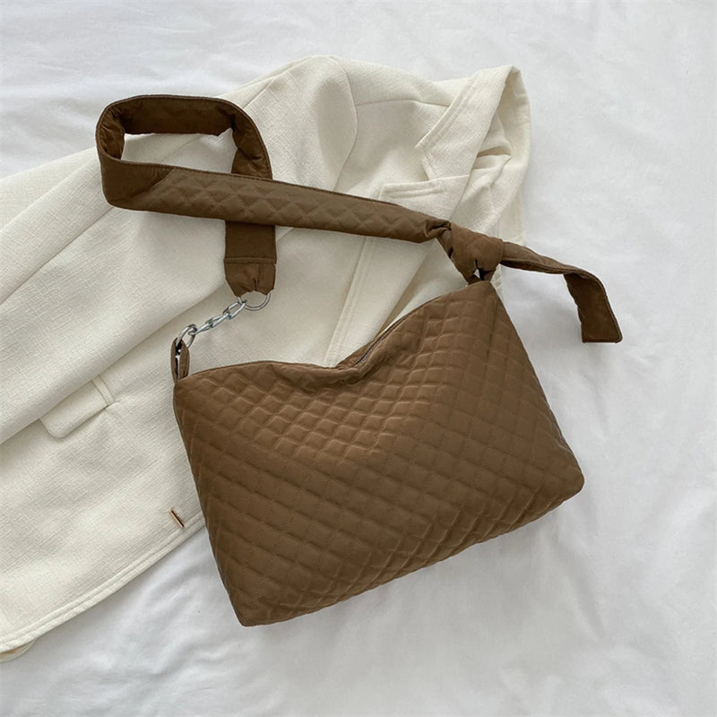 Women's Lattice Quilted Handbags Winter Female Shoulder Bag Cotton Padded Chains