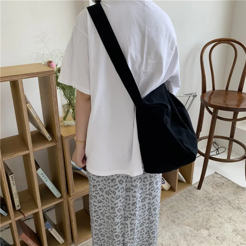 Canvas Zipper Tote Bucket Bag Large Capacity Shoulder Bag