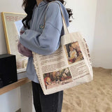 Vintage Style Oil Painting Pattern Large Canvas Shoulder Bag
