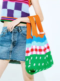 Rainbow Woolen Knitted Handbag for Women