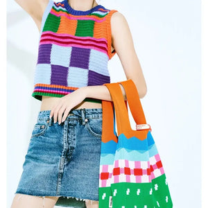 Rainbow Woolen Knitted Handbag for Women