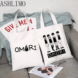 Omori Canvas Shoulder Bag Women, Cotton Fabric Handbag Tote for Girls