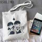 Omori Canvas Shoulder Bag Women, Cotton Fabric Handbag Tote for Girls