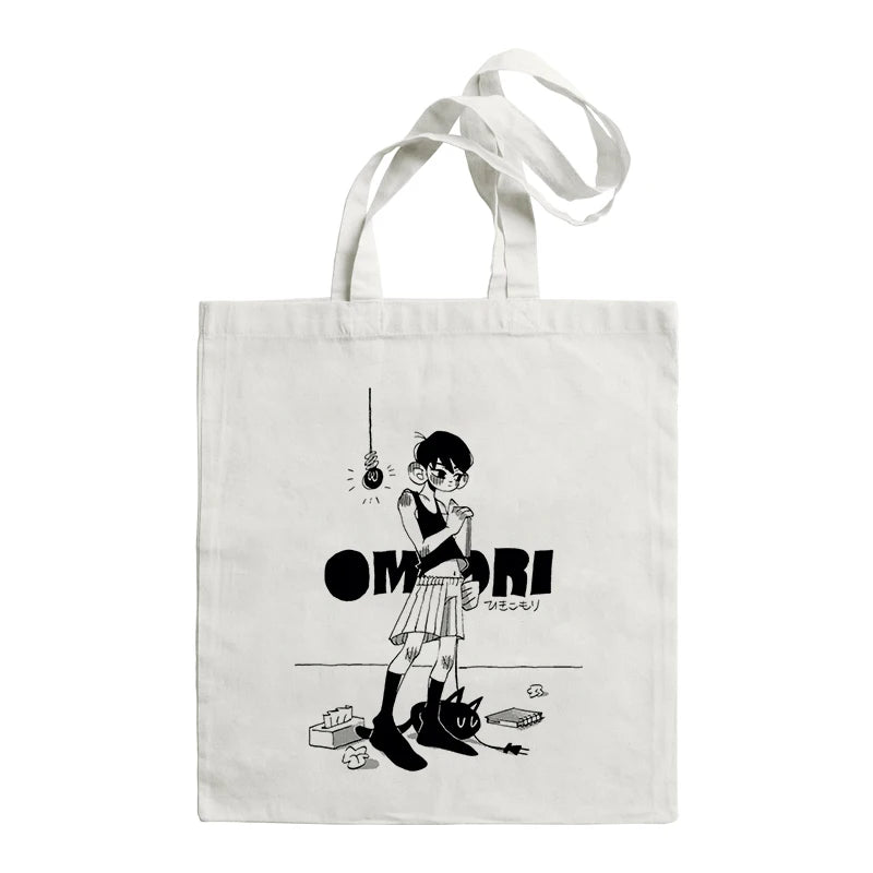 Omori Canvas Shoulder Bag Women, Cotton Fabric Handbag Tote for Girls