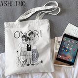 Omori Canvas Shoulder Bag Women, Cotton Fabric Handbag Tote for Girls