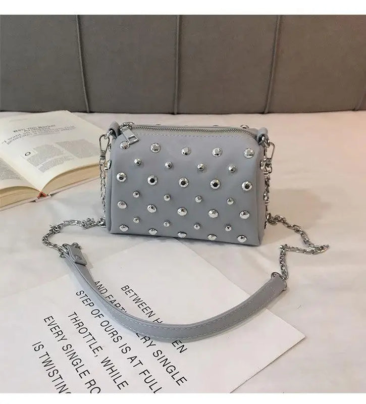 Summer Lady Leather Messenger Bag Chain Small Rivet Handbags