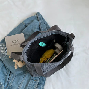 Solid Women Shoulder Bag Corduroy Tote Bag With Front Pocket
