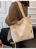 Solid Women Shoulder Bag Corduroy Tote Bag With Front Pocket