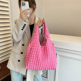 Girl's Heart Pleated Bubble Shoulder Bag Small Fresh Portable Shopping Bag