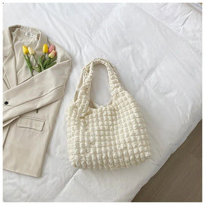 Girl's Heart Pleated Bubble Shoulder Bag Small Fresh Portable Shopping Bag