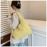 Girl's Heart Pleated Bubble Shoulder Bag Small Fresh Portable Shopping Bag
