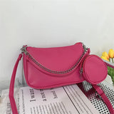 Women's Wide Shoulder Strap Solid Shoulder Bag with Small Round Bag