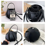 Women's Hollow Out Leather Crossbody Bucket Bag