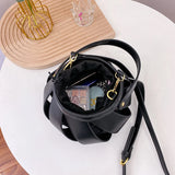 Women's Hollow Out Leather Crossbody Bucket Bag
