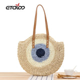 Half-Round Rattan Woven Straw Bag Crossbody Beach Handbag