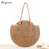 Half-Round Rattan Woven Straw Bag Crossbody Beach Handbag