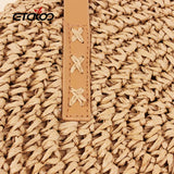 Half-Round Rattan Woven Straw Bag Crossbody Beach Handbag