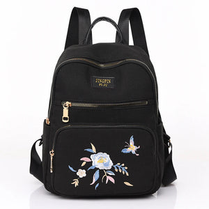 Embroidered Nylon Backpack Large Capacity Girls School Bag