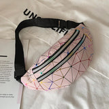 Women Pink Holographic Waist Bag Fanny Pack Geometric Phone Pouch