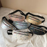 Women Pink Holographic Waist Bag Fanny Pack Geometric Phone Pouch
