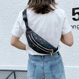 Women Pink Holographic Waist Bag Fanny Pack Geometric Phone Pouch
