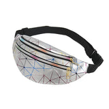 Women Pink Holographic Waist Bag Fanny Pack Geometric Phone Pouch