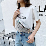 Women Pink Holographic Waist Bag Fanny Pack Geometric Phone Pouch