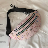 Women Pink Holographic Waist Bag Fanny Pack Geometric Phone Pouch