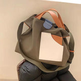 Canvas Leather Bucket Bag Large Capacity Shoulder Crossbody Handbag