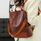 Women's Leather Backpack Large Capacity Anti-Theft Shoulder Bag
