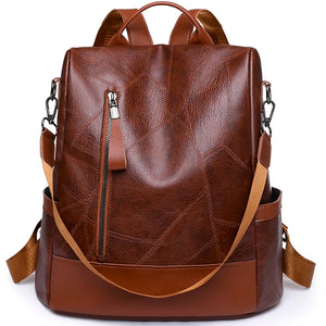 Women's Leather Backpack Large Capacity Anti-Theft Shoulder Bag